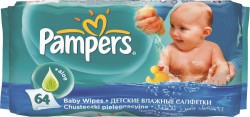 Салфетки влажные детские, Pampers (Памперс) 64 шт беби фреш